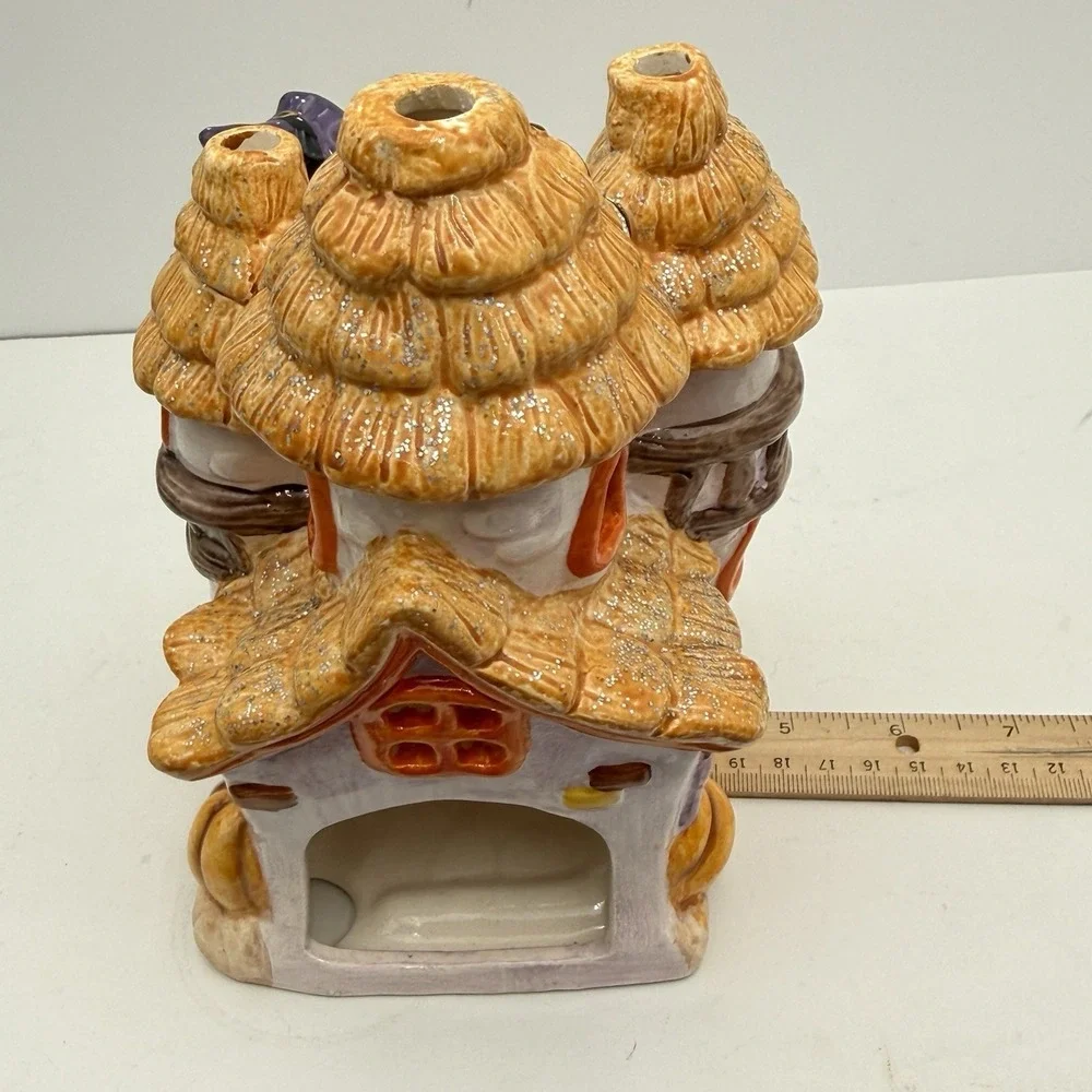 Halloween House Vintage Fall Tea Light Luminary Ceramic Scarecrow Spider Autumn